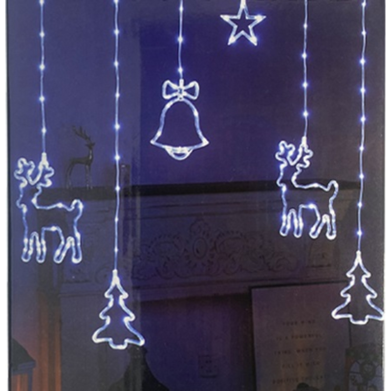 175 ledes 8 programos ledes fényfüggöny karácsonyi figurákkal, 3 méter - hidegfehér