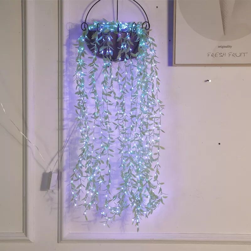 3x2 méteres ledes fényfüggöny apró zöld levelekkel, 8 programos, sorolható, kék