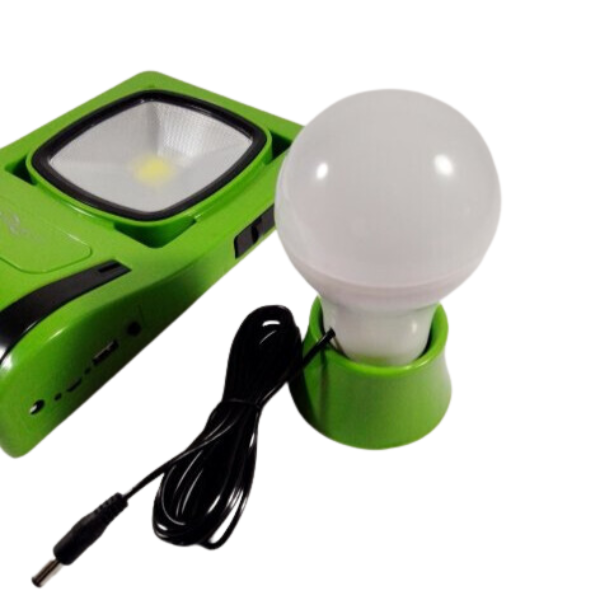 Hordozható napelemes töltő, PowerBank beépített LED lámpával, 2800 mAh, zöld