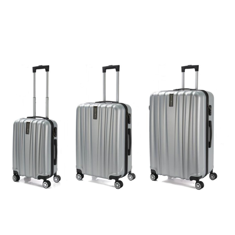 Royalty Line 3 db-os keményfalú bőrönd szett, 4 db dupla kerékkel - ezüst