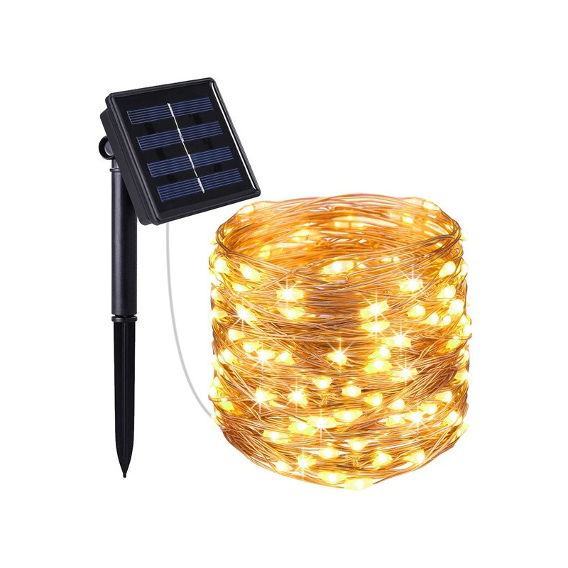 Napelemes dekorációs mikroledes fényfüzér, 100 LED, 10 méter, melegfehér