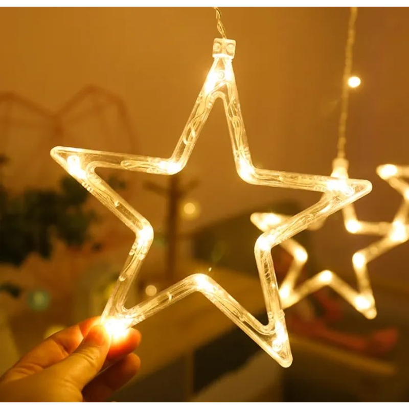 160 ledes 8 programos ledes fényfüggöny karácsonyi, csillag figurákkal, 3 méter - melegfehér