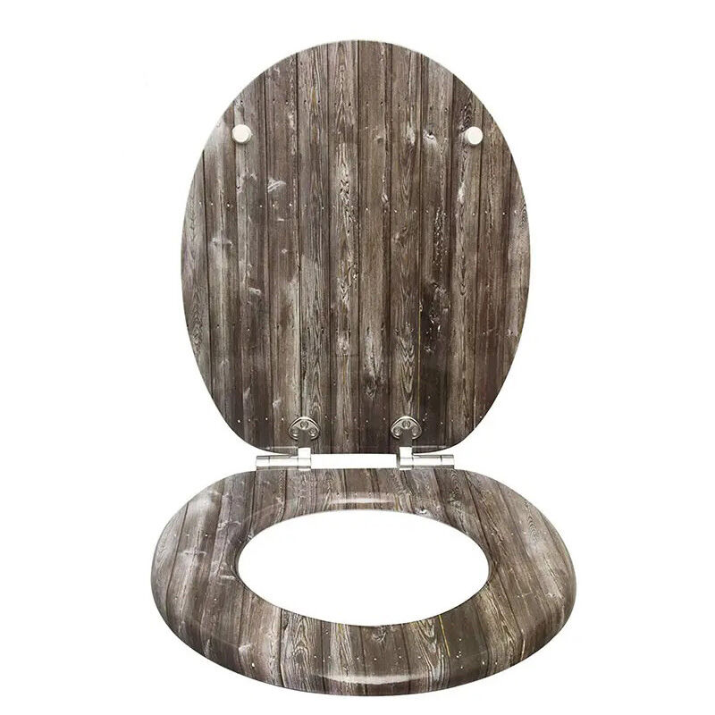 Elite Home® MDF WC ülőke lecsapódásgátló funkciós, lassan záródó fedéllel, fém zsanérokkal, barna fa deszka hatású
